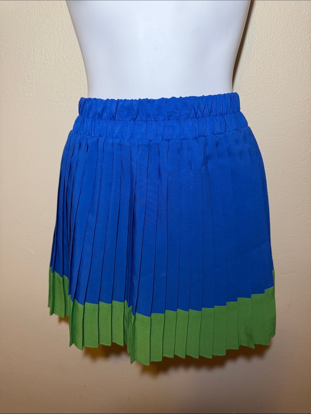 Aeropostale Royal Blue Pleated Mini Skirt with Green Hem